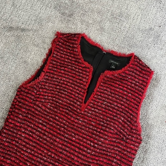 Ann Taylor Red Metallic Tweed Fringe Sheath Dress - Picture 5 of 6